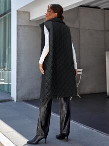 Flap Pocket Zipper Vest Quilted Coat - Black - View 2