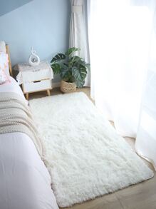 1入組白色毛茸茸極簡滌綸地毯 - 白色 - 查看 2