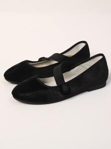 Velvet Slip On Ballet Flats - Black - View 4