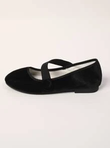 Velvet Slip On Ballet Flats - Black - View 5