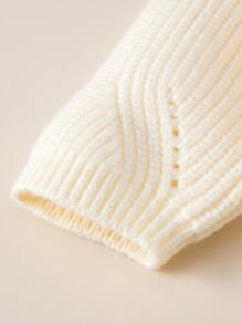 Bebé Cárdigan con diseño de ojal ribete con fruncido de manga raglán - Beis - Ver 3