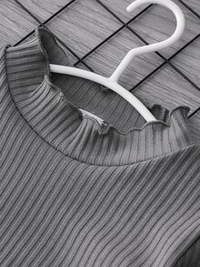 Toddler Girls Lettuce Trim Ribbed Knit Jumper Dress - Dark Grey - View 3