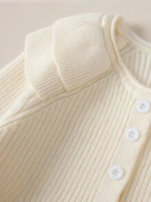Bebé Cárdigan con diseño de ojal ribete con fruncido de manga raglán - Beis - Ver 4