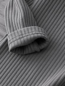 Toddler Girls Lettuce Trim Ribbed Knit Jumper Dress - Dark Grey - View 5