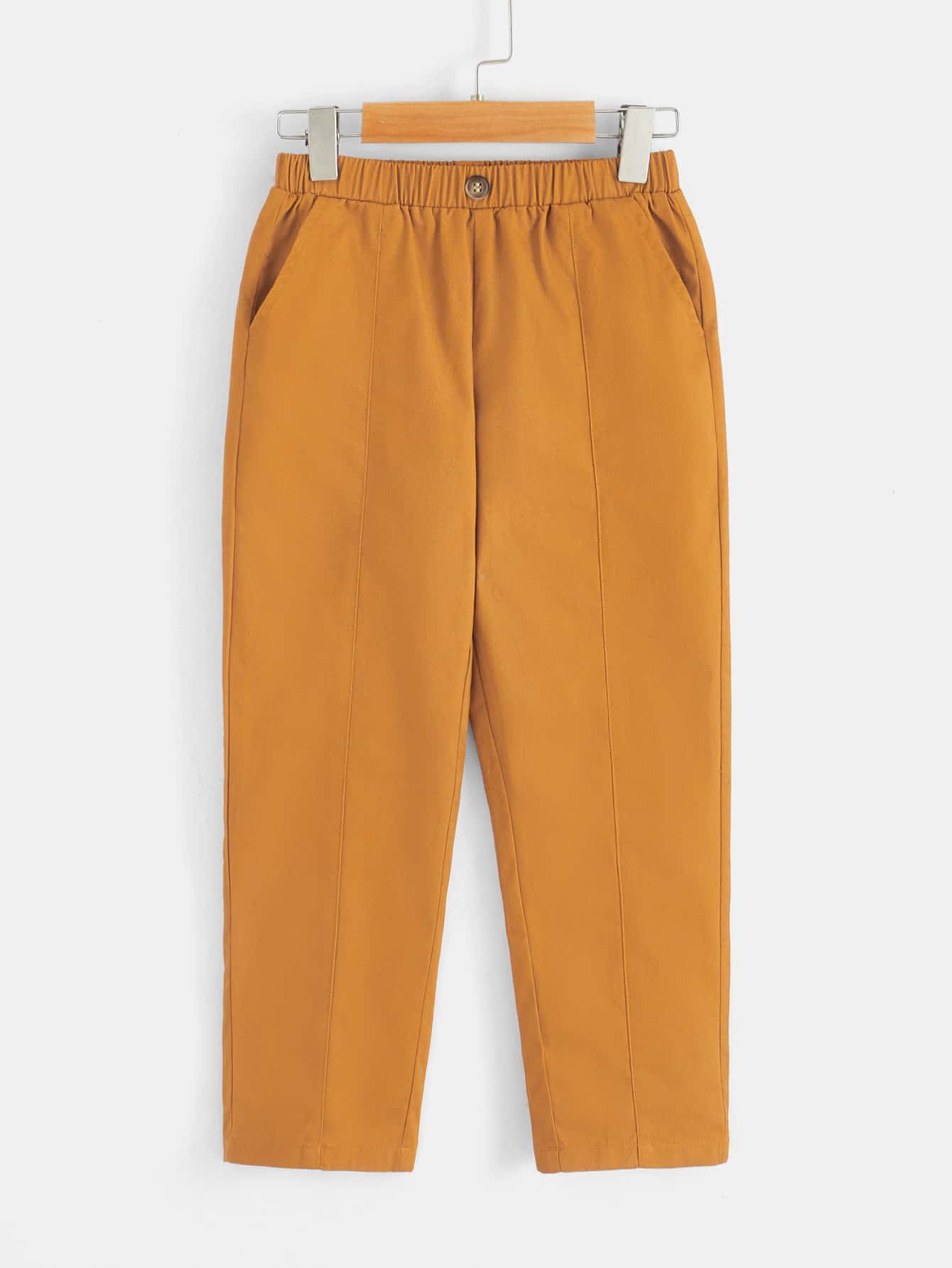 SHEIN 小男童彈性腰帶斜口袋長褲 - 薑色 - 查看 1
