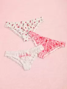 ROMWE Kawaii 3pack Letter Cartoon Graphic Frill Panty Set - Multicolor - View 1