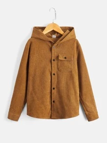 SHEIN 男孩翻蓋口袋燈芯絨連帽襯衫