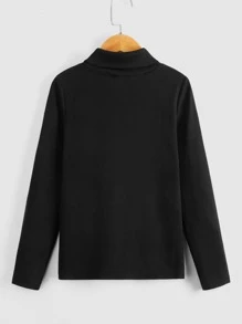 SHEIN Tween Boys' High Neck Solid Color Long Sleeve T-Shirt, Casual Daily Wear, Autumn-Winter - Black - View 4