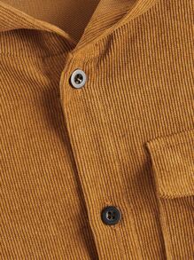 SHEIN 男孩翻蓋口袋燈芯絨連帽襯衫