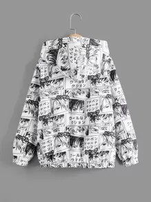 SHEIN Boys Pop Art Print Hooded Jacket - Black and White - View 2