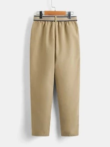 SHEIN Quần Trai Thắt lưng Nút Túi Dây kéo màu trơn Giải trí - Màu Khaki - Xem 4