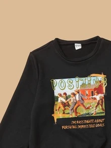 SHEIN Boys Figure Graphic Pullover & Joggers Set - Black - View 11