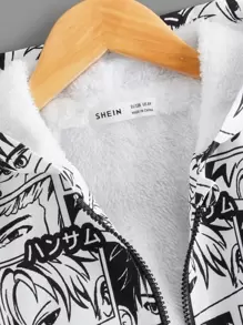 SHEIN Boys Pop Art Print Hooded Jacket - Black and White - View 11