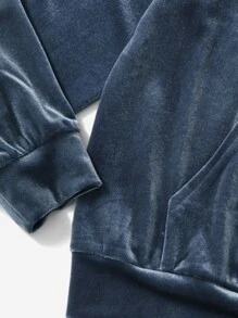 SHEIN 男孩袋鼠口袋素色連帽衫和運動褲 - 霧霾藍 - 查看 11