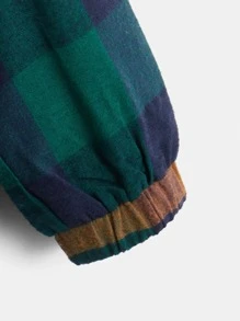 SHEIN 男孩格紋和字母圖案假兩件套頭衫 - 藏蓝色 - 查看 11