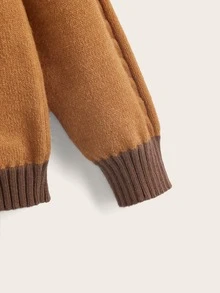 SHEIN Boys Cable Knit Contrast Trim Raglan Sleeve Jumper - Brown - View 12