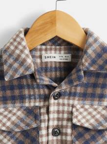 SHEIN 小男童格紋印花翻蓋口袋花呢外套