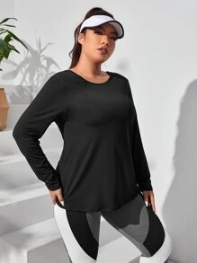 Easithlete Plus Crisscross Cut Out Back Sports Tee - Black - View 2