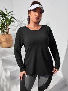 Easithlete Plus Crisscross Cut Out Back Sports Tee - Black - View 4