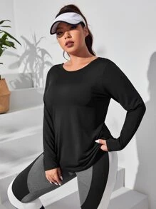 Easithlete Plus Crisscross Cut Out Back Sports Tee - Black - View 5