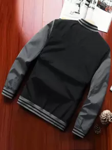 Manfinity Homme Men Colourblock Striped Trim Bomber Jacket Without Tee - Black - View 2