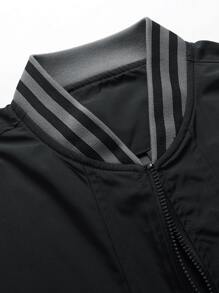 Manfinity Homme Men Colourblock Striped Trim Bomber Jacket Without Tee - Black - View 5