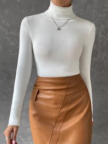 SHEIN Essnce Turtleneck Ribbed Knit Jumper - White - View 5