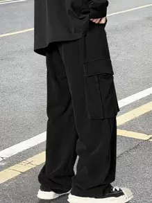 Manfinity Hypemode Nam Túi nắp bên cạnh Eo dây rút Lỏng lẻo Quần thể thao bảo Cargo - màu đen - Xem 2