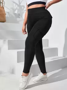 Seamluxe SHEIN Sport Sports Leggings mit breitem Taillenband, Pattentasche