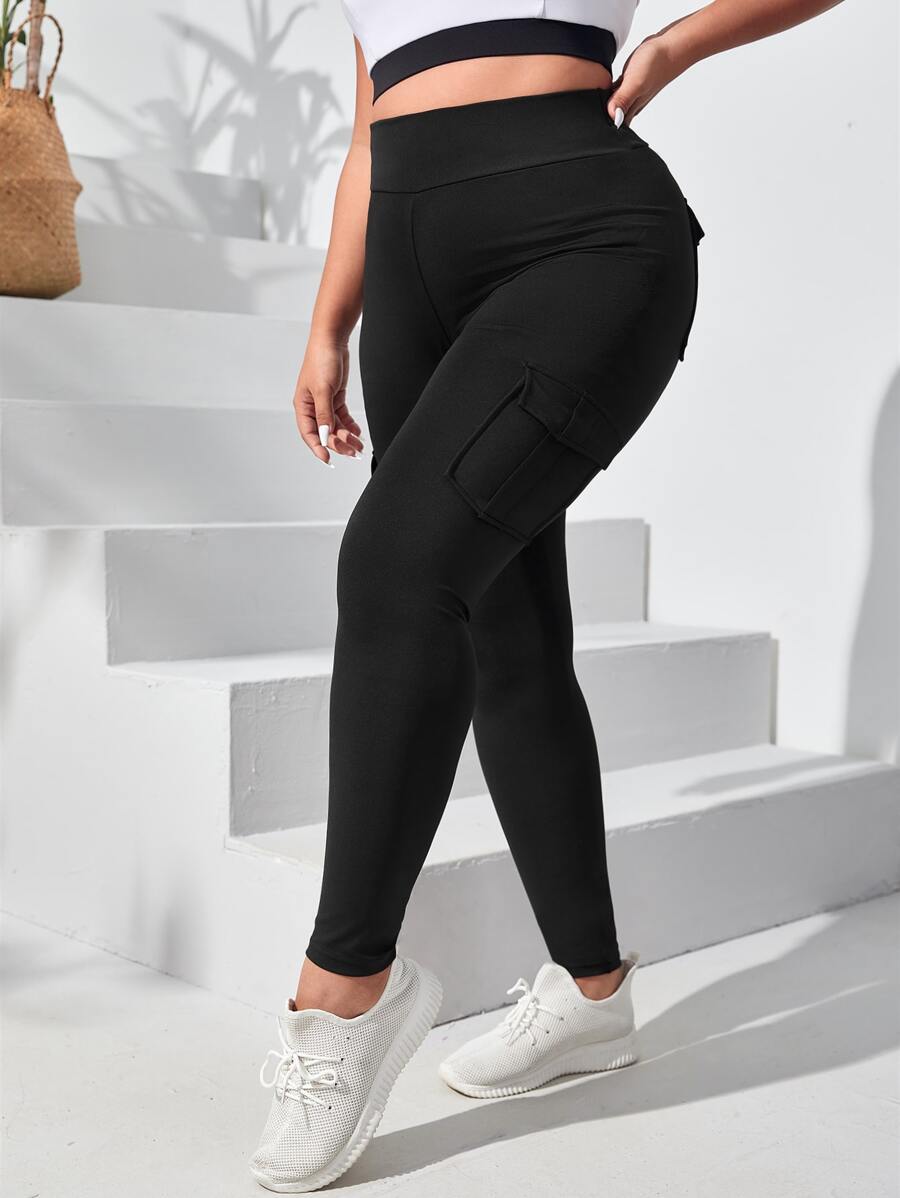 Yoga Basic Plus Wideband Waist Flap Pocket Sports Leggings SHEIN USA