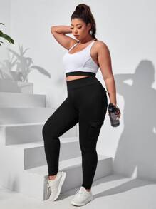 Seamluxe SHEIN Sport Sports Leggings mit breitem Taillenband, Pattentasche