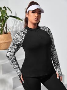 Camiseta deportiva en contraste hoja de manga raglán agujeros para pulgares - Negro - Ver 5