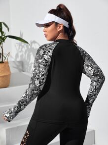 Camiseta deportiva en contraste hoja de manga raglán agujeros para pulgares - Negro - Ver 2