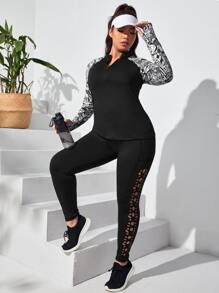 Camiseta deportiva en contraste hoja de manga raglán agujeros para pulgares - Negro - Ver 3