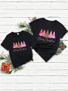 Girls 1pc Christmas & Slogan Graphic Tee - Black - View 3