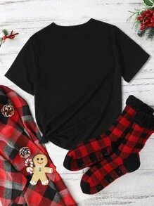 Girls 1pc Christmas & Slogan Graphic Tee - Black - View 2