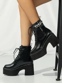 Botas con diseño de cadena con cordón delantero - Negro - Ver 1