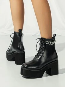 Botas con diseño de cadena con cordón delantero - Negro - Ver 2