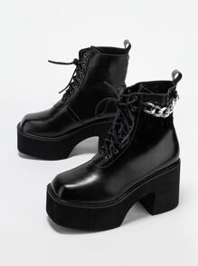 Botas con diseño de cadena con cordón delantero - Negro - Ver 3