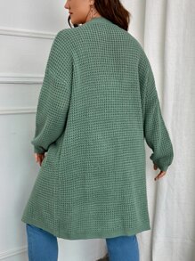 SHEIN LUNE áo hở cổ kích thước lớn Túi màu trơn Giải trí - Màu xanh Cadet - Xem 2