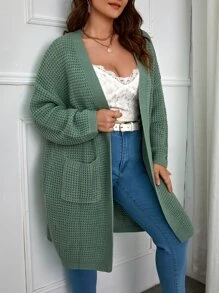 SHEIN LUNE áo hở cổ kích thước lớn Túi màu trơn Giải trí - Màu xanh Cadet - Xem 4
