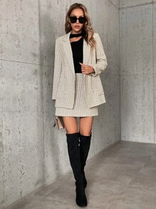 Houndstooth Double Breasted Blazer & Skirt - Multicolor - View 5
