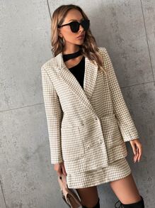 Houndstooth Double Breasted Blazer & Skirt - Multicolor - View 6