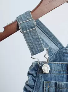 SHEIN Explorewe Young Girl Frill Trim Patched Pocket Denim Overalls - Medium Wash - View 3