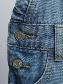 SHEIN Explorewe Young Girl Frill Trim Patched Pocket Denim Overalls - Medium Wash - View 5