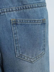 SHEIN Explorewe Young Girl Frill Trim Patched Pocket Denim Overalls - Medium Wash - View 7