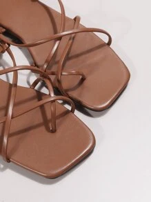 Phụ nữ Criss Cross Tie Leg Thiết kế ngón chân bài quai, Thời trang mùa hè ngoài trời Phối ren Giày xăng đan đế bằng - Rỉ Nâu - Xem 5