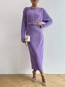 Váy có thắt lưng Thả vai Plisse - Màu tím  Violet - Xem 1