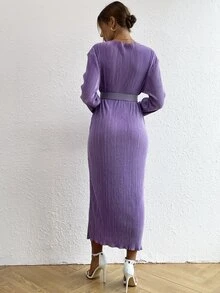 Váy có thắt lưng Thả vai Plisse - Màu tím  Violet - Xem 2