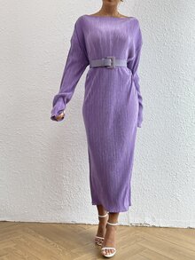 Váy có thắt lưng Thả vai Plisse - Màu tím  Violet - Xem 5